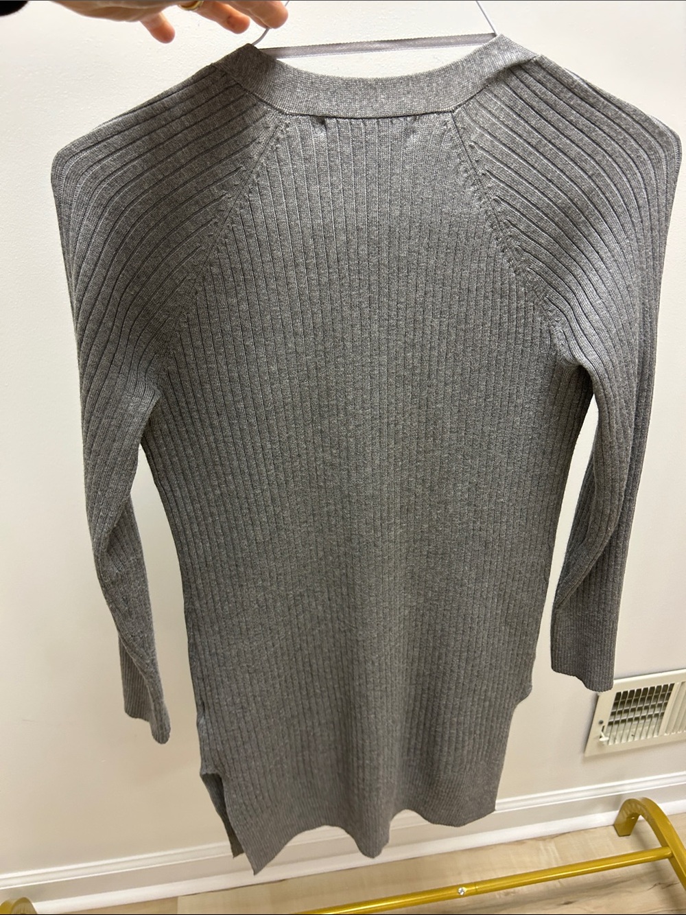 Lightweight Open-Front Ribbed Cardigan - Gray - Picture 4 of 4